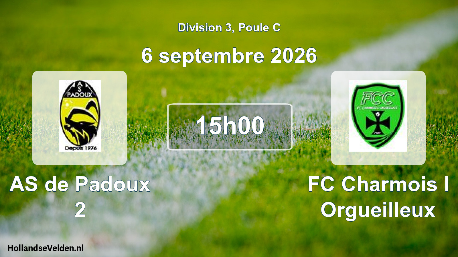 Match programmé: AS de Padoux 2 - FC Charmois l Orgueilleux (6 septembre 2026)