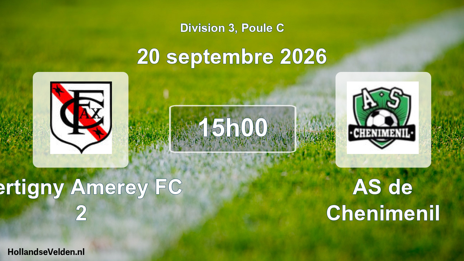 Match programmé: Xertigny Amerey FC 2 - AS de Chenimenil (20 septembre 2026)