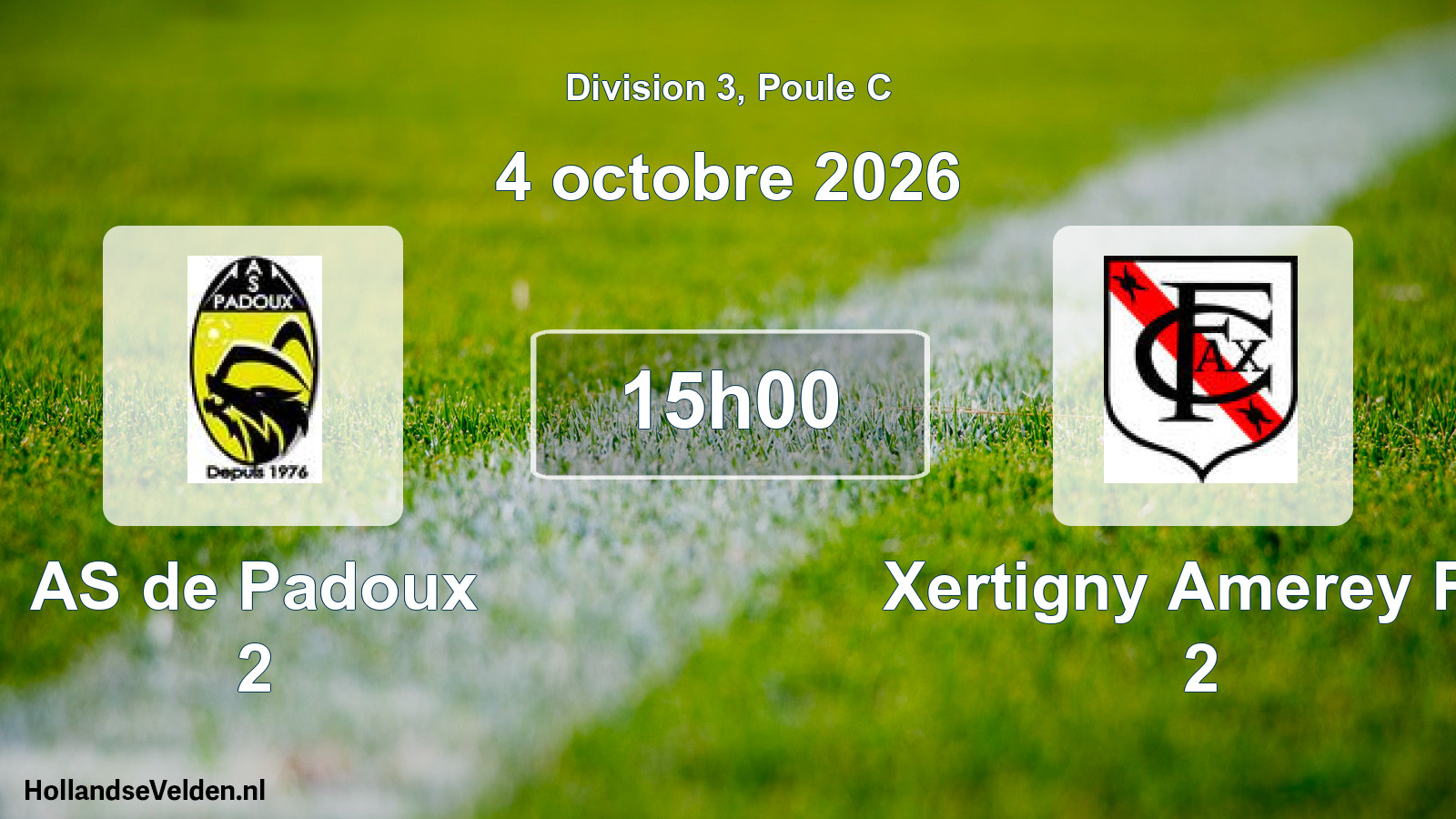 Match programmé: AS de Padoux 2 - Xertigny Amerey FC 2 (4 octobre 2026)