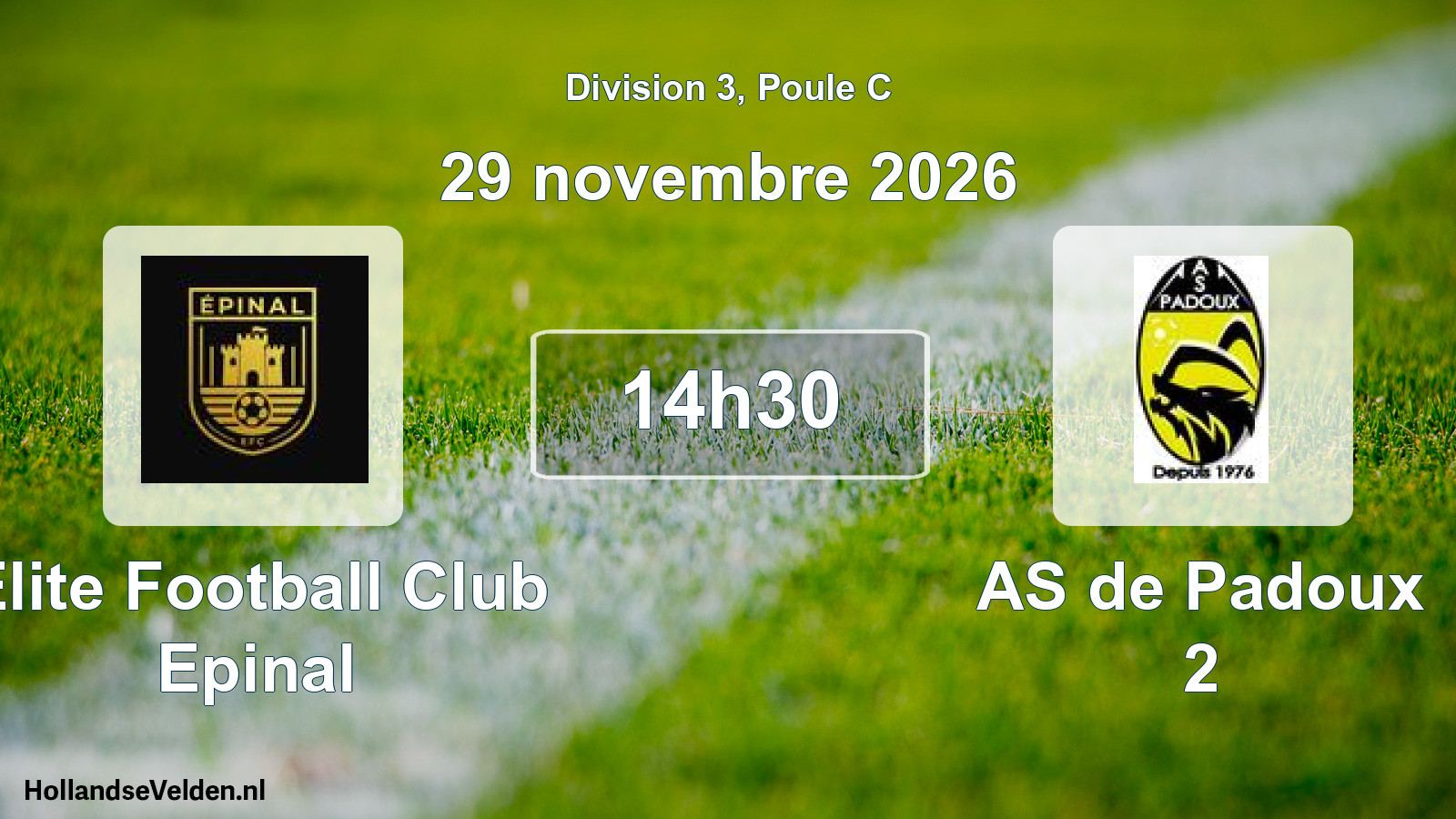 Match programmé: Elite Football Club Epinal - AS de Padoux 2 (29 novembre 2026)