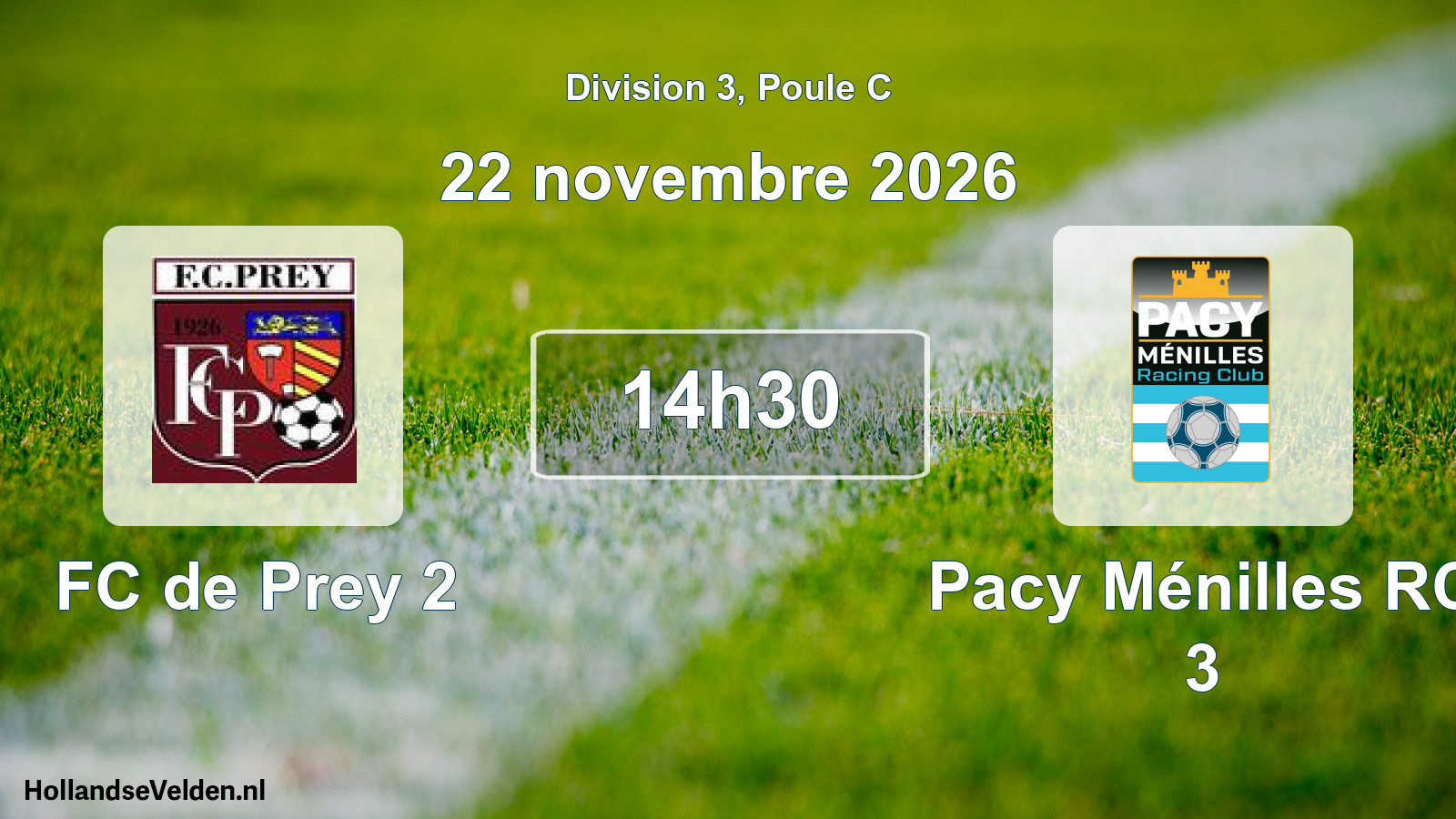 Match programmé: FC de Prey 2 - Pacy Ménilles RC 3 (22 novembre 2026)