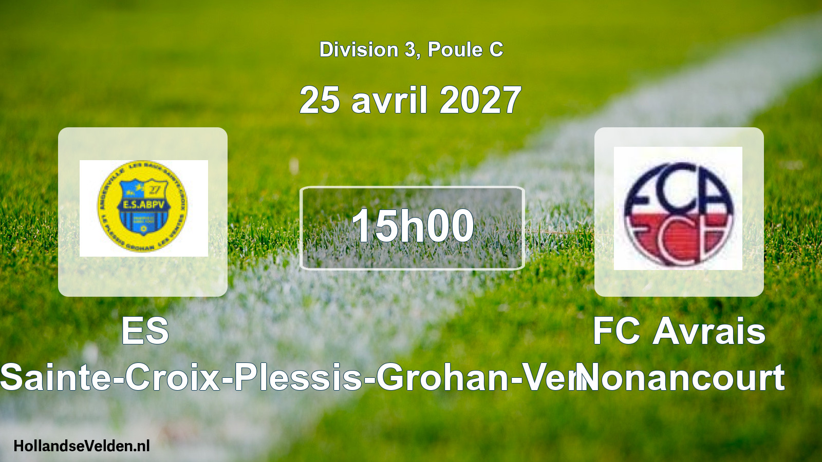Match programmé: ES Angerville-Baux-Sainte-Croix-Plessis-Grohan-Ven - FC Avrais Nonancourt (25 avril 2027)