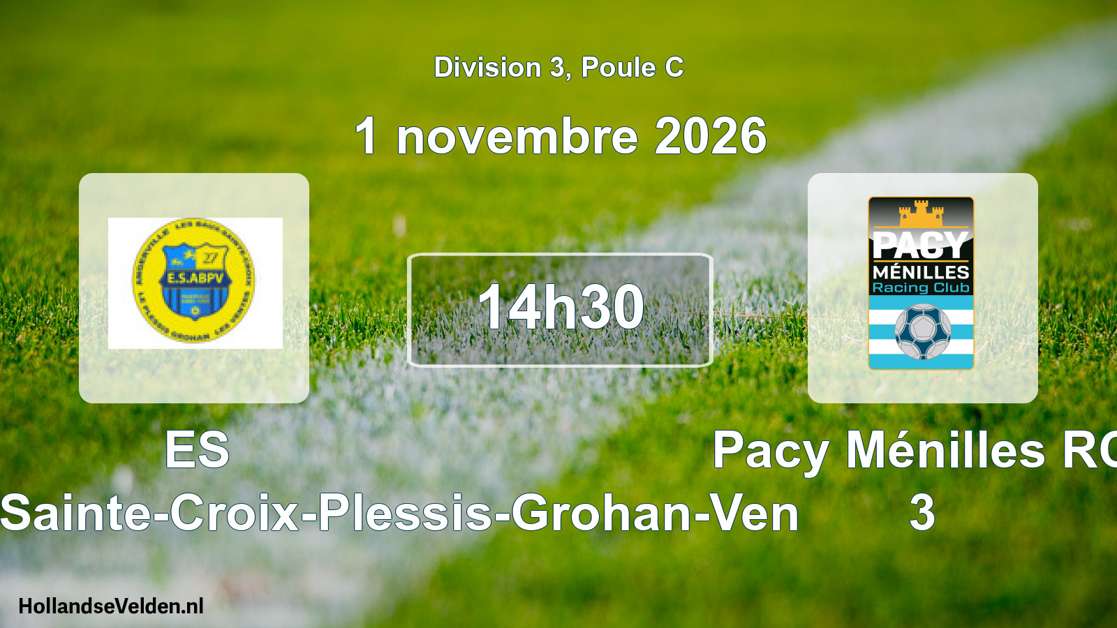 Match programmé: ES Angerville-Baux-Sainte-Croix-Plessis-Grohan-Ven - Pacy Ménilles RC 3 (1 novembre 2026)