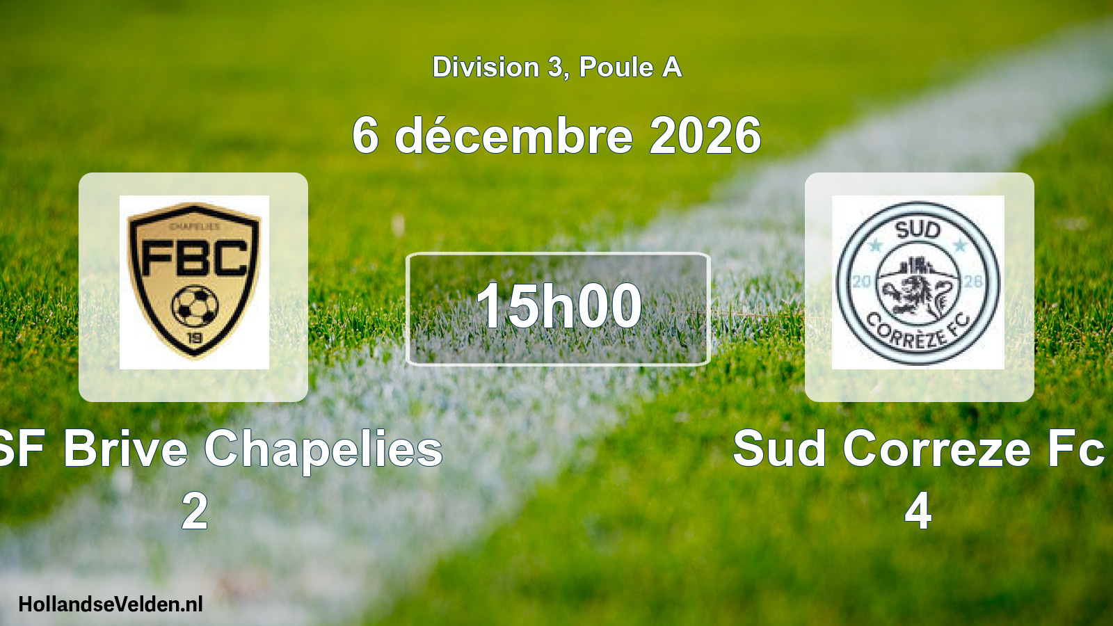 Match programmé: ASF Brive Chapelies 2 - Sud Correze Fc 4 (6 décembre 2026)