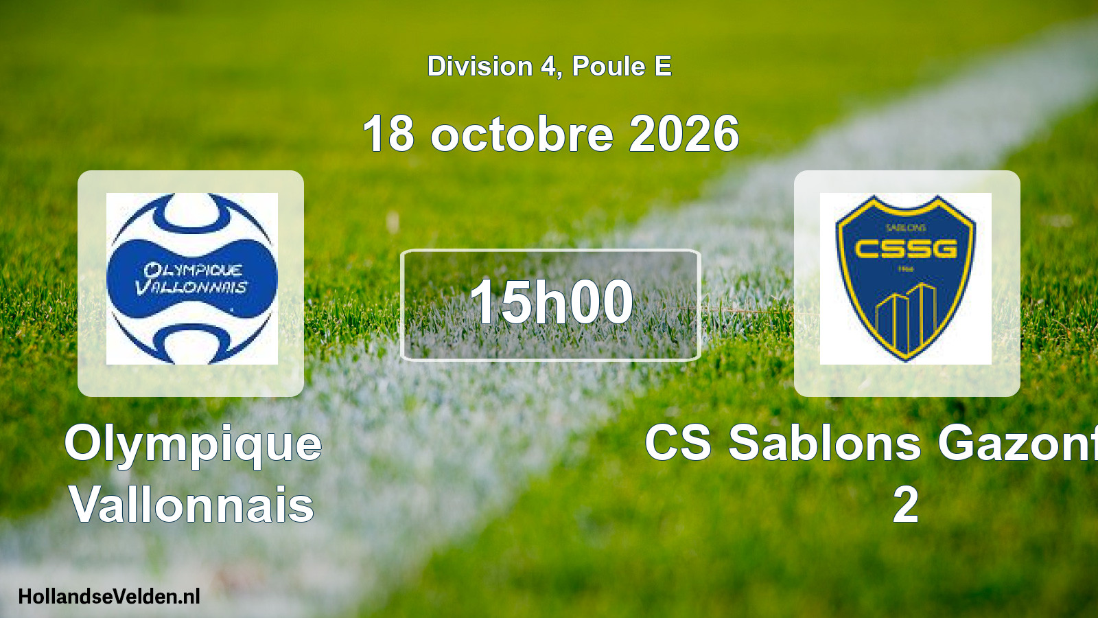Match programmé: Olympique Vallonnais - CS Sablons Gazonfier 2 (18 octobre 2026)