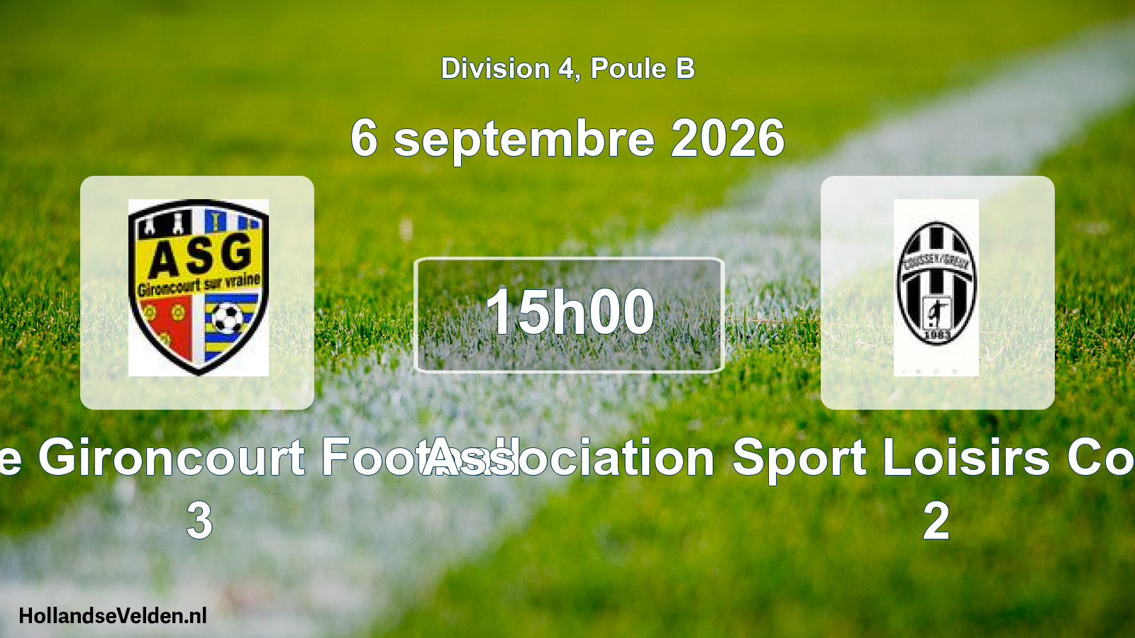 Match programmé: AS de Gironcourt Football 3 - Association Sport Loisirs Coussey-Greux 2 (6 septembre 2026)