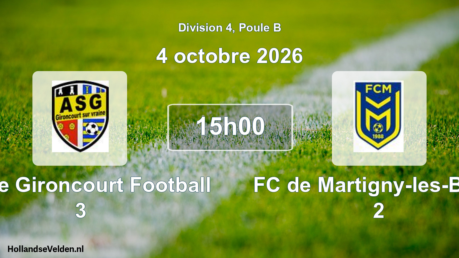 Match programmé: AS de Gironcourt Football 3 - FC de Martigny-les-Bains 2 (4 octobre 2026)