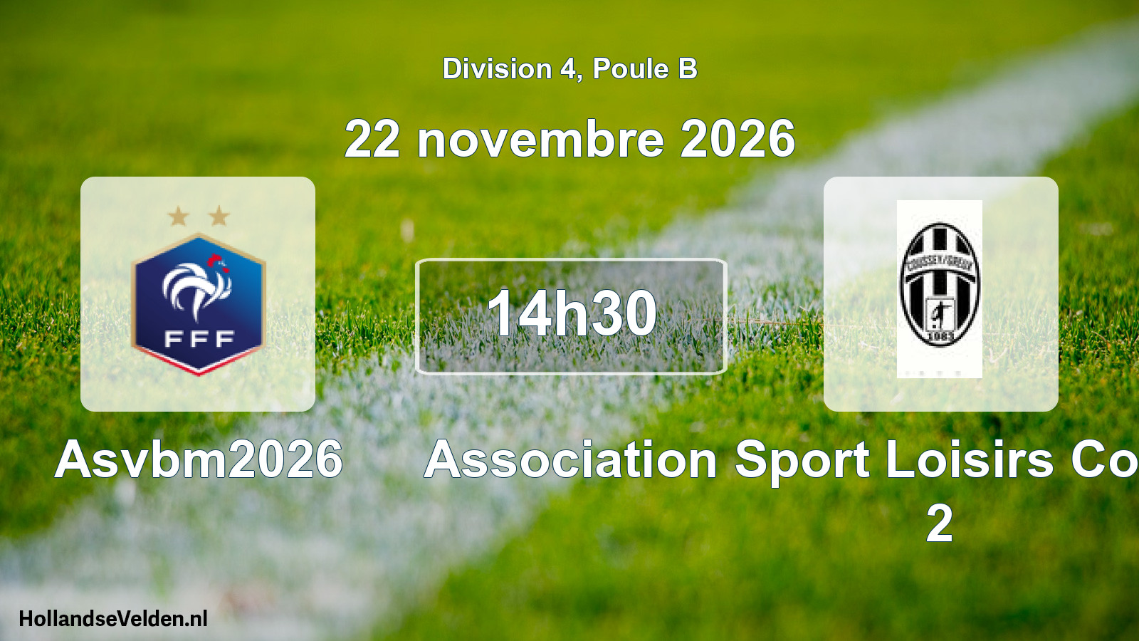 Match programmé: Asvbm2026 - Association Sport Loisirs Coussey-Greux 2 (22 novembre 2026)