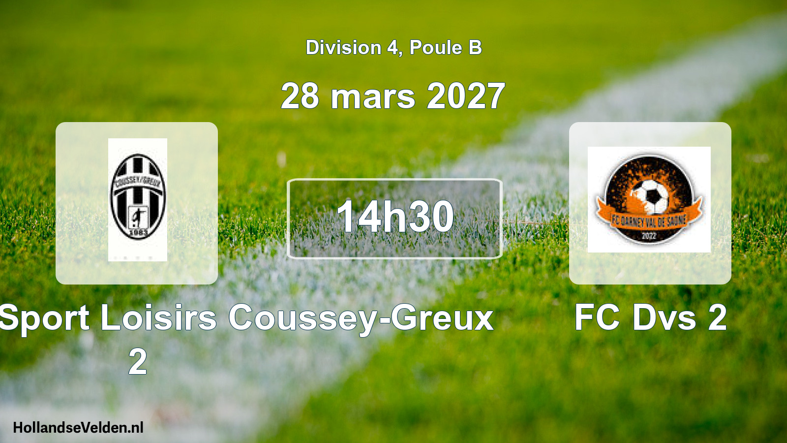 Match programmé: Association Sport Loisirs Coussey-Greux 2 - FC Dvs 2 (28 mars 2027)