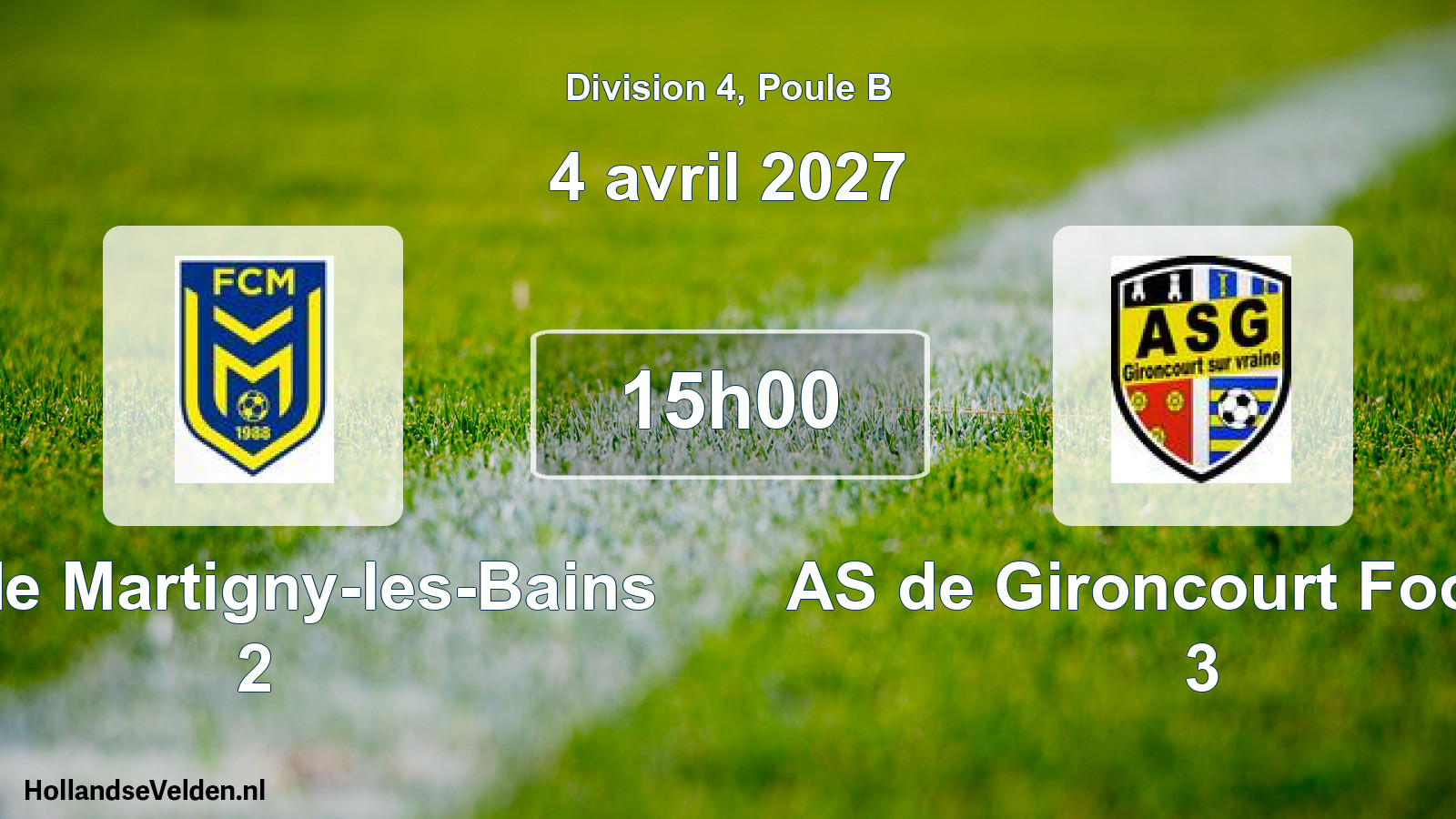 Match programmé: FC de Martigny-les-Bains 2 - AS de Gironcourt Football 3 (4 avril 2027)