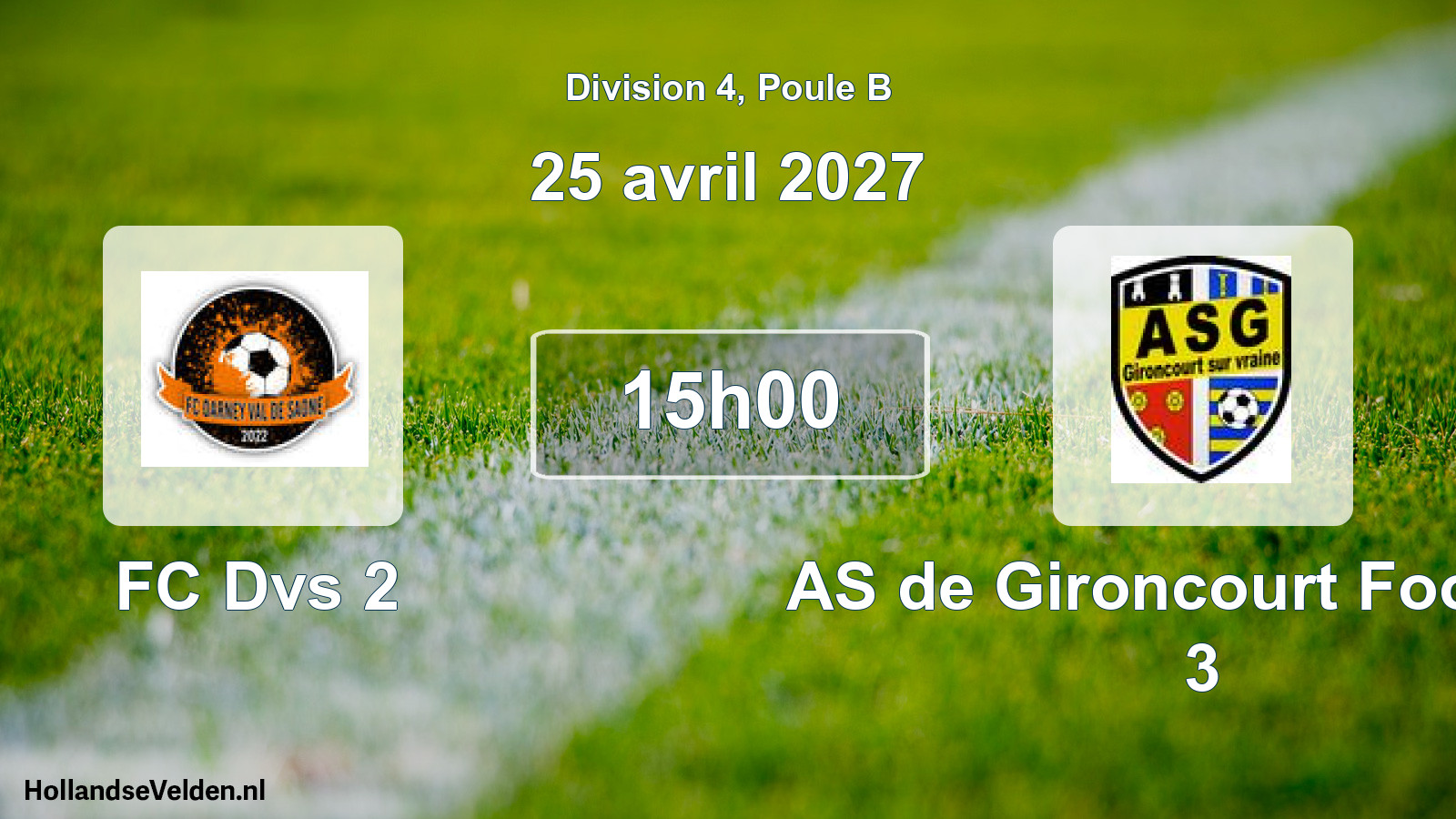 Match programmé: FC Dvs 2 - AS de Gironcourt Football 3 (25 avril 2027)