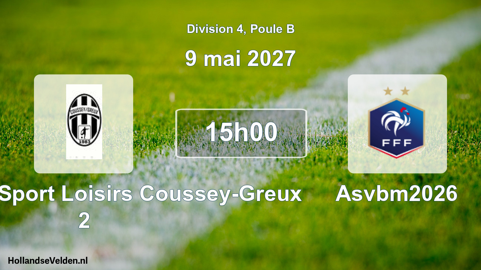 Match programmé: Association Sport Loisirs Coussey-Greux 2 - Asvbm2026 (9 mai 2027)