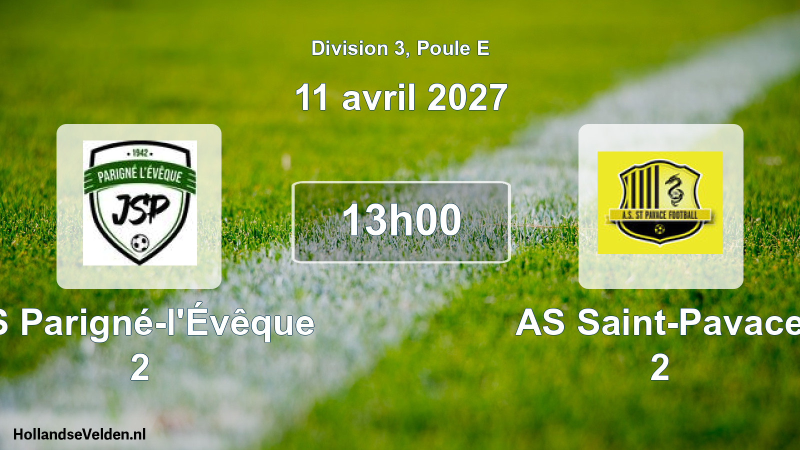 Match programmé: JS Parigné-l'Évêque 2 - AS Saint-Pavace 2 (11 avril 2027)