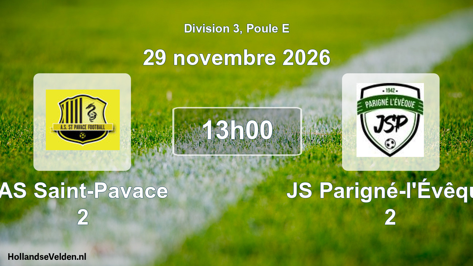 Match programmé: AS Saint-Pavace 2 - JS Parigné-l'Évêque 2 (29 novembre 2026)