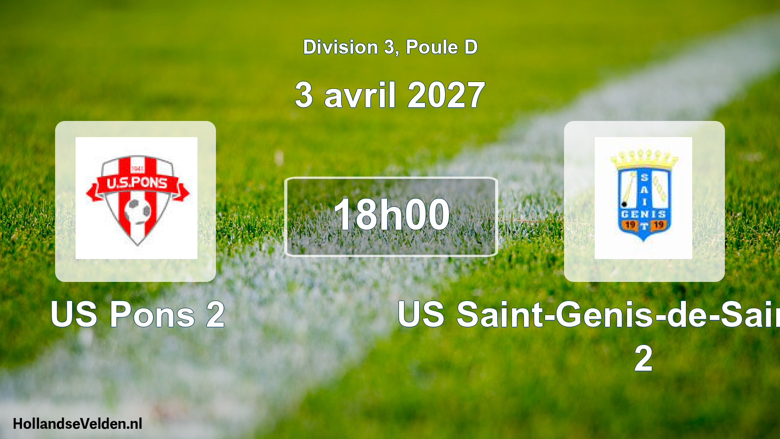 Match programmé: US Pons 2 - US Saint-Genis-de-Saintonge 2 (3 avril 2027)