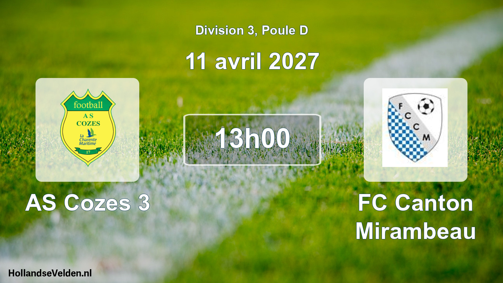 Match programmé: AS Cozes 3 - FC Canton Mirambeau (11 avril 2027)