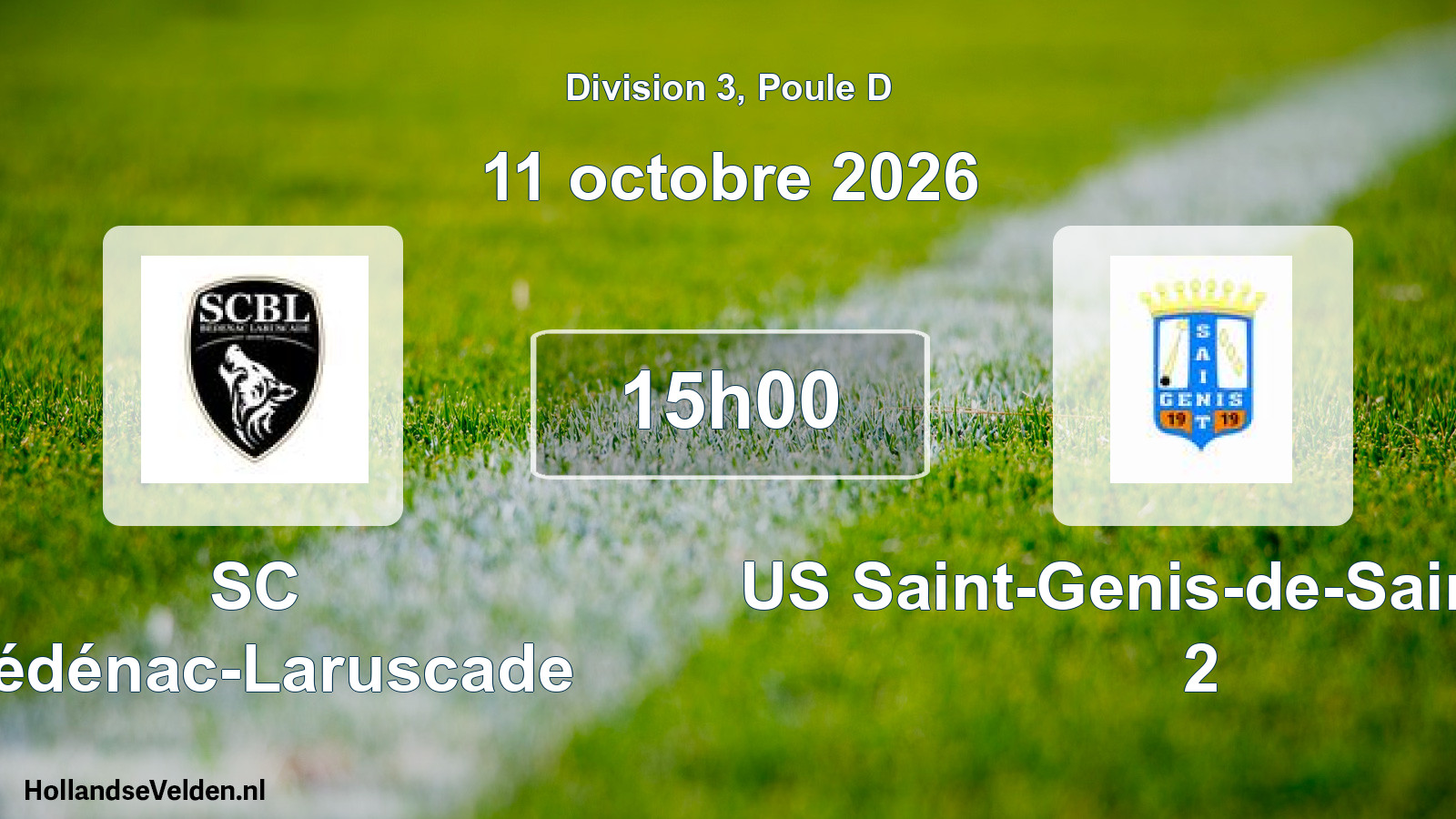 Match programmé: SC Bédénac-Laruscade - US Saint-Genis-de-Saintonge 2 (11 octobre 2026)