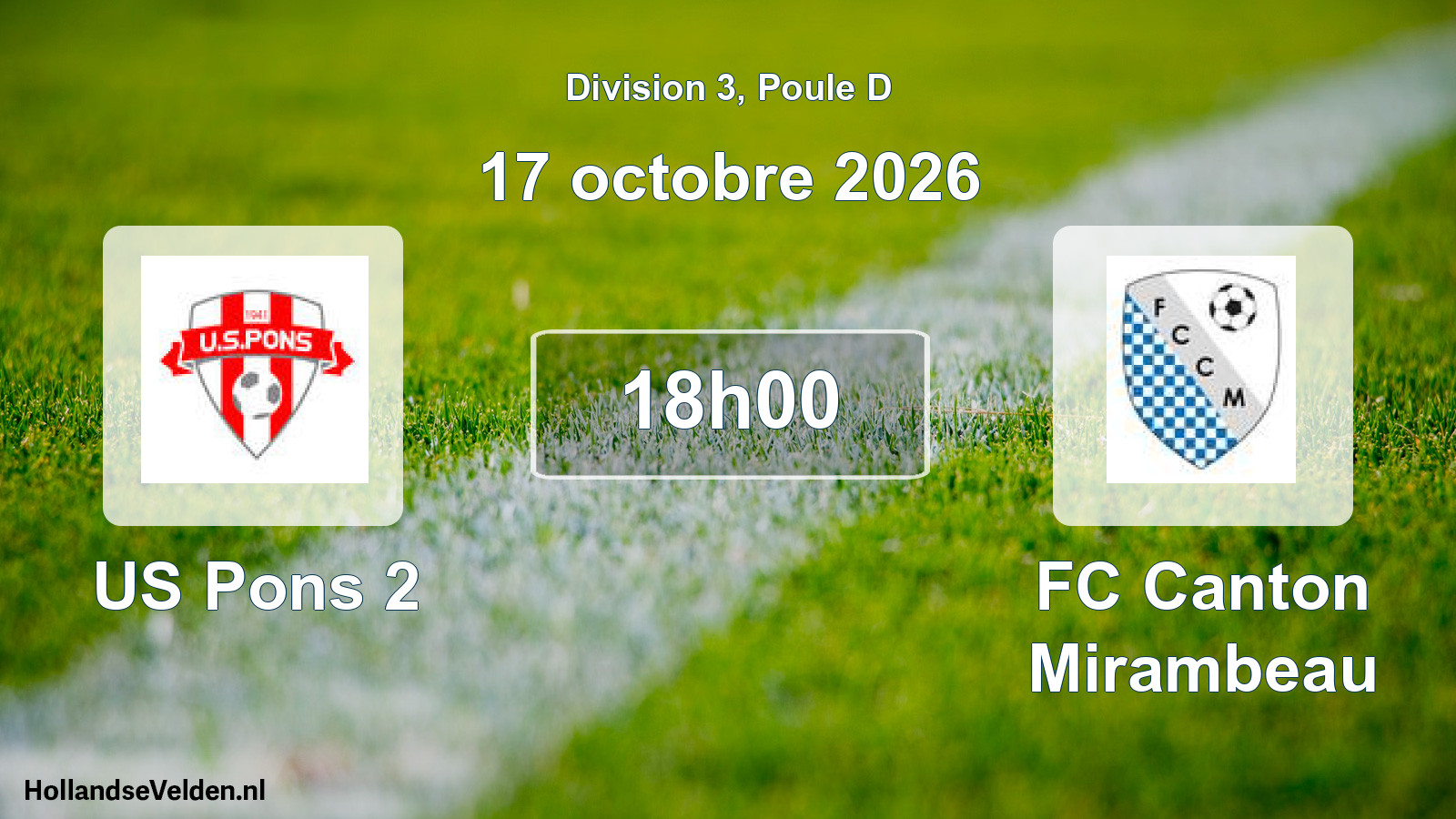Match programmé: US Pons 2 - FC Canton Mirambeau (17 octobre 2026)