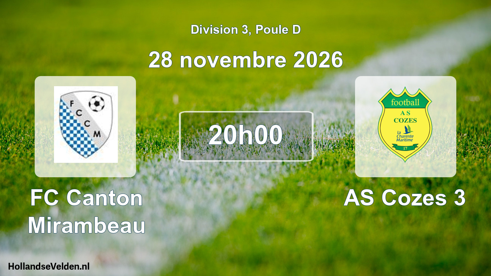 Match programmé: FC Canton Mirambeau - AS Cozes 3 (28 novembre 2026)