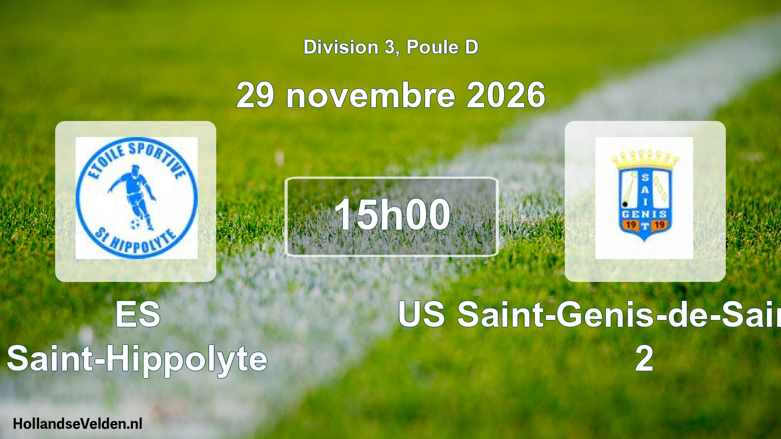 Match programmé: ES Saint-Hippolyte - US Saint-Genis-de-Saintonge 2 (29 novembre 2026)