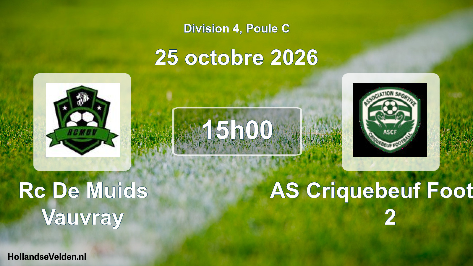 Match programmé: Rc De Muids Vauvray - AS Criquebeuf Football 2 (25 octobre 2026)