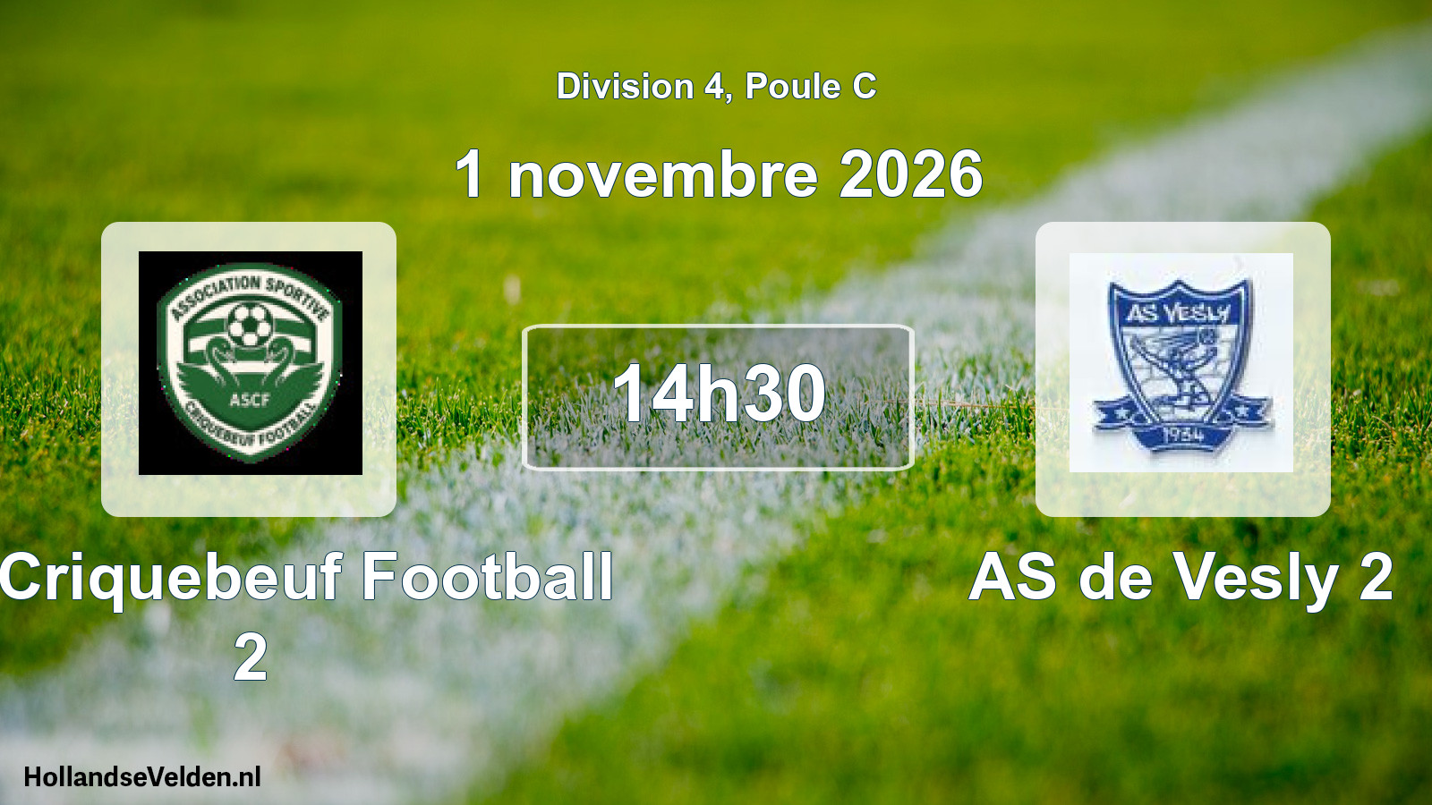 Match programmé: AS Criquebeuf Football 2 - AS de Vesly 2 (1 novembre 2026)