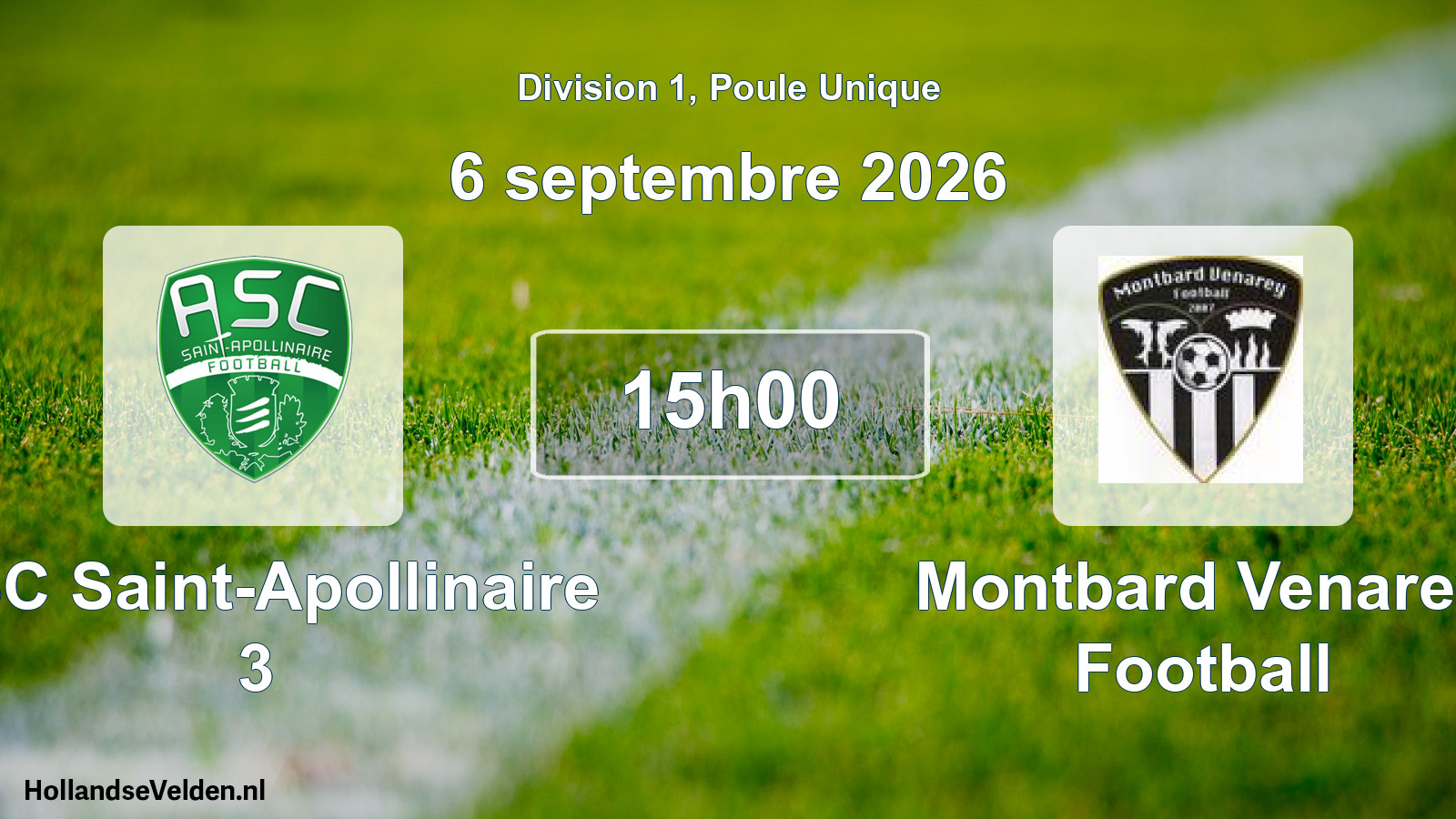 Match programmé: ASC Saint-Apollinaire 3 - Montbard Venarey Football (6 septembre 2026)