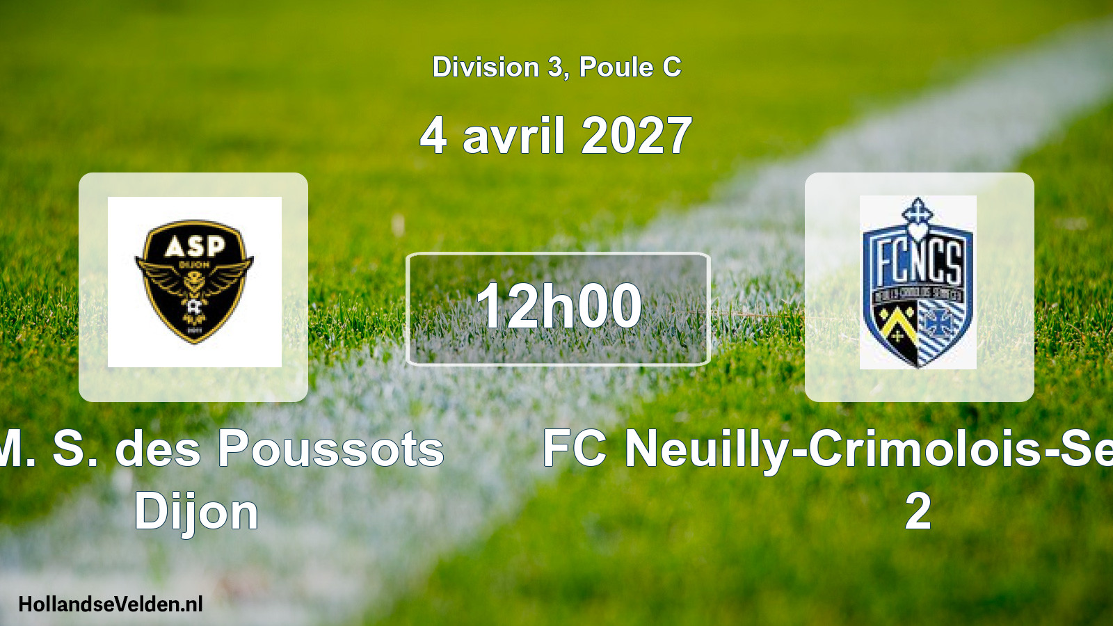 Match programmé: AM. S. des Poussots Dijon - FC Neuilly-Crimolois-Sennecey 2 (4 avril 2027)