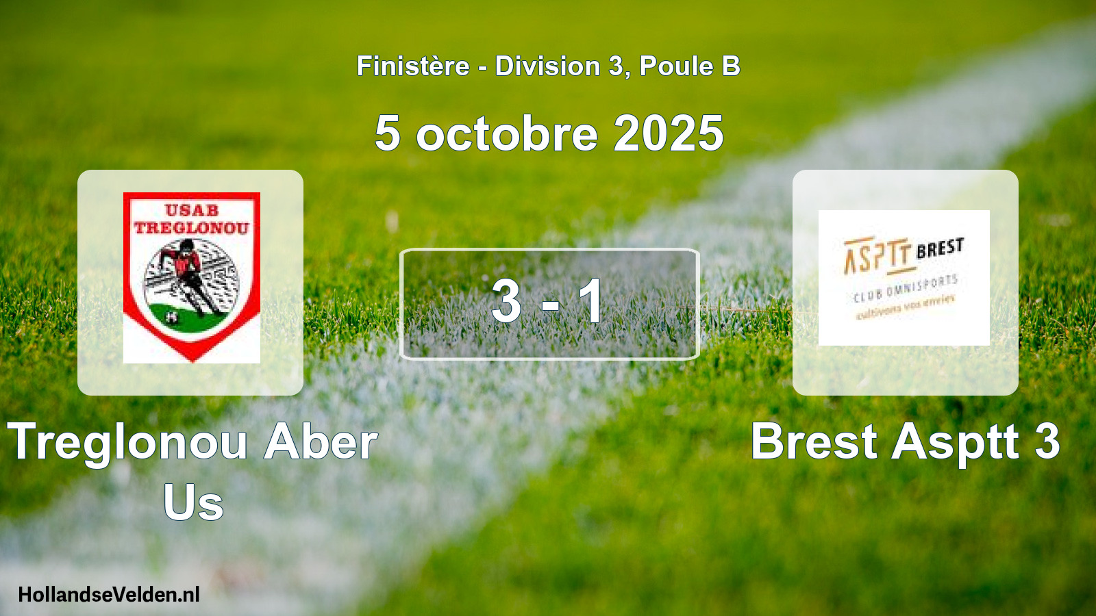 Gespeelde wedstrijd: Treglonou Aber Us - Brest Asptt 3 3 - 1 (5 oktober 2025)