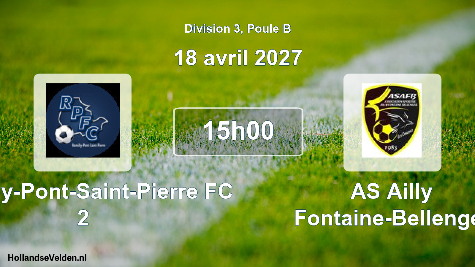 Match programmé: Romilly-Pont-Saint-Pierre FC 2 - AS Ailly Fontaine-Bellenger (18 avril 2027)