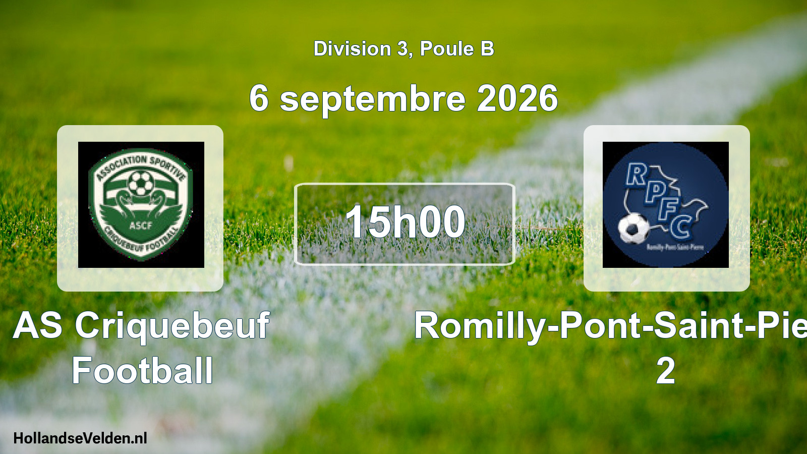 Scheduled Match: AS Criquebeuf Football - Romilly-Pont-Saint-Pierre FC 2 (6 September 2026)