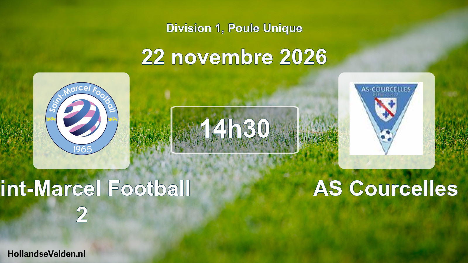 Match programmé: Saint-Marcel Football 2 - AS Courcelles (22 novembre 2026)