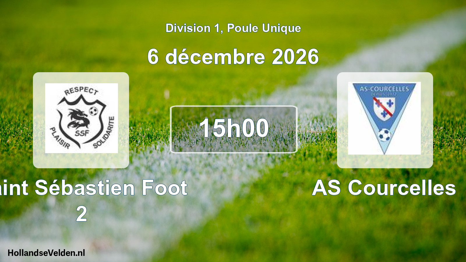 Match programmé: Saint Sébastien Foot 2 - AS Courcelles (6 décembre 2026)
