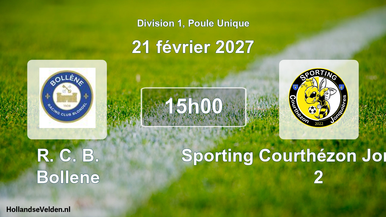 Match programmé: R. C. B. Bollene - Sporting Courthézon Jonquières 2 (21 février 2027)