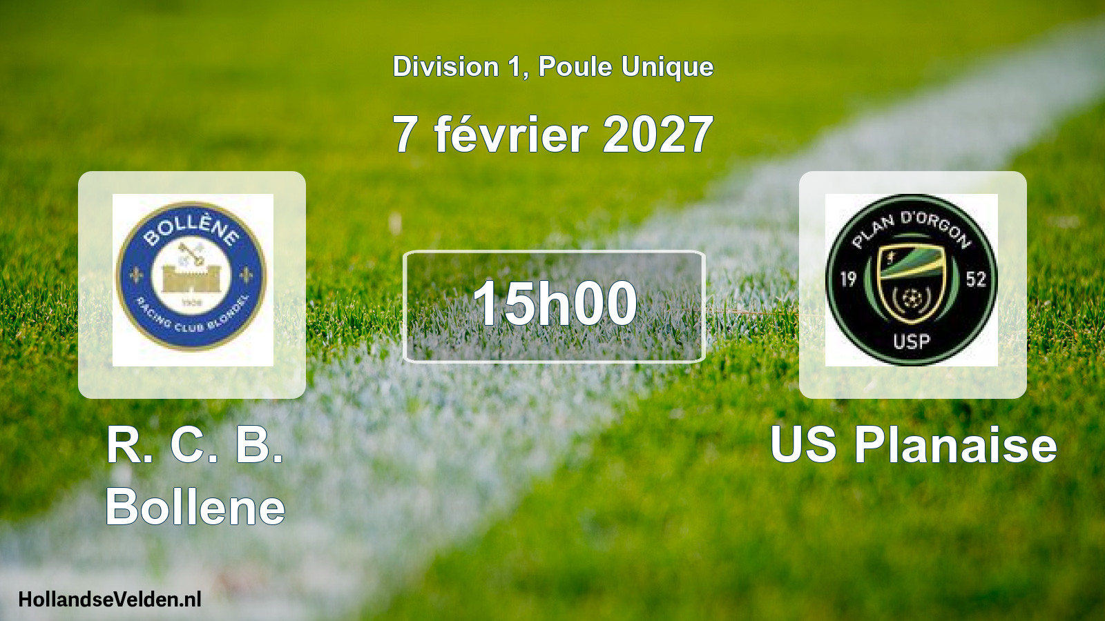 Match programmé: R. C. B. Bollene - US Planaise (7 février 2027)