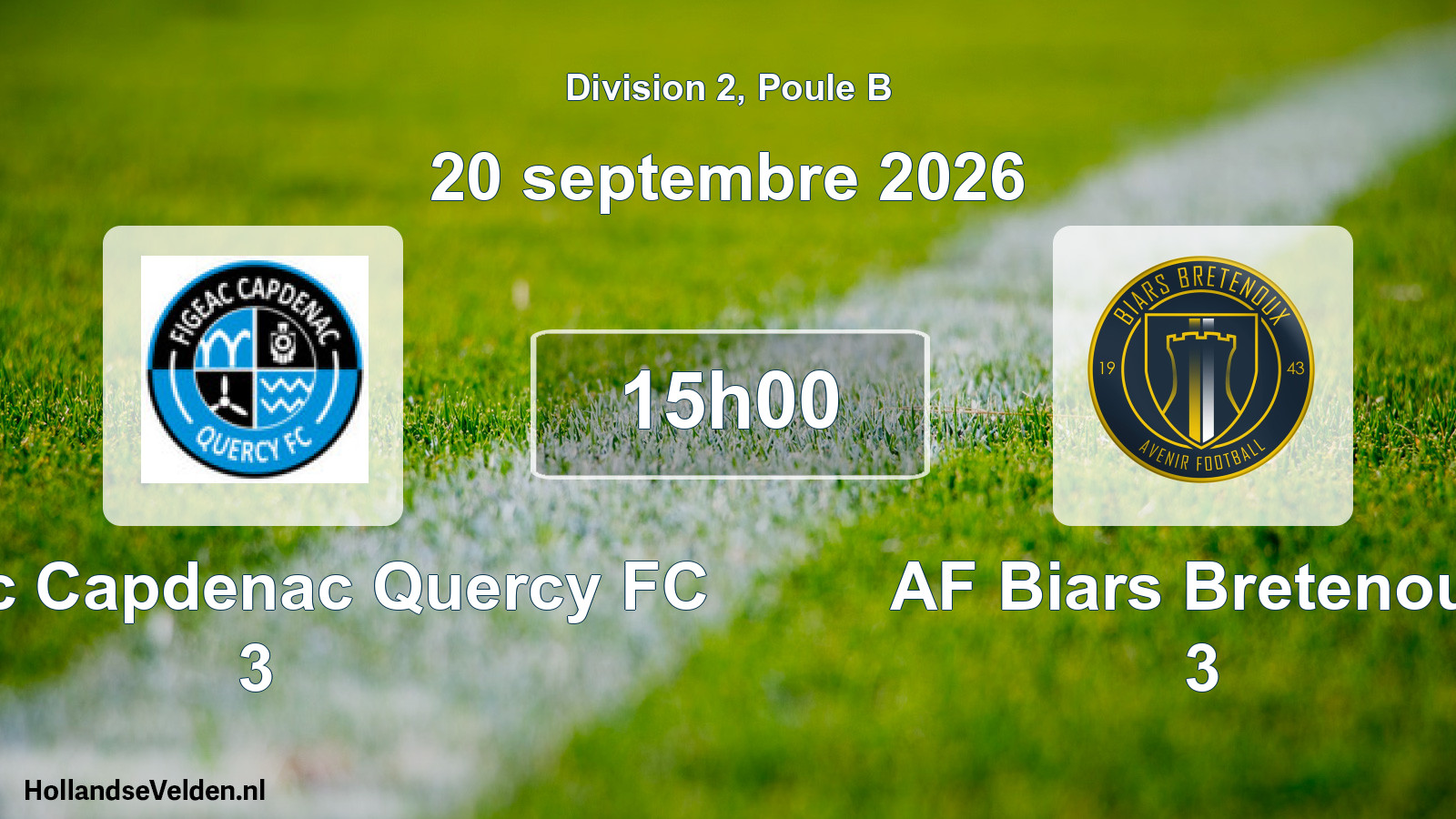 Match programmé: Figeac Capdenac Quercy FC 3 - AF Biars Bretenoux 3 (20 septembre 2026)
