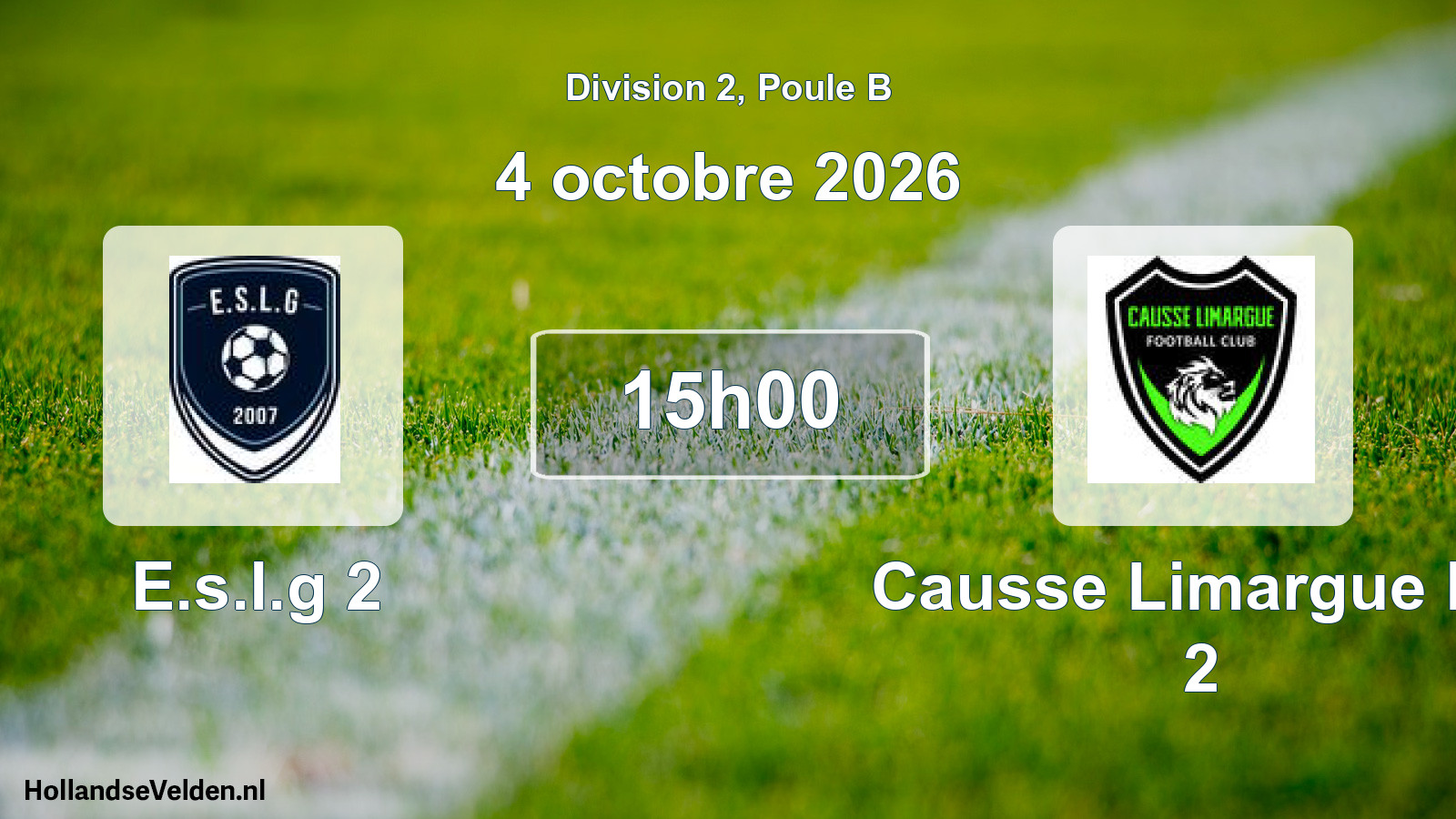 Match programmé: E.s.l.g 2 - Causse Limargue FC 2 (4 octobre 2026)