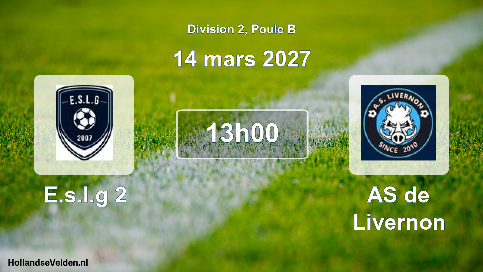 Match programmé: E.s.l.g 2 - AS de Livernon (14 mars 2027)