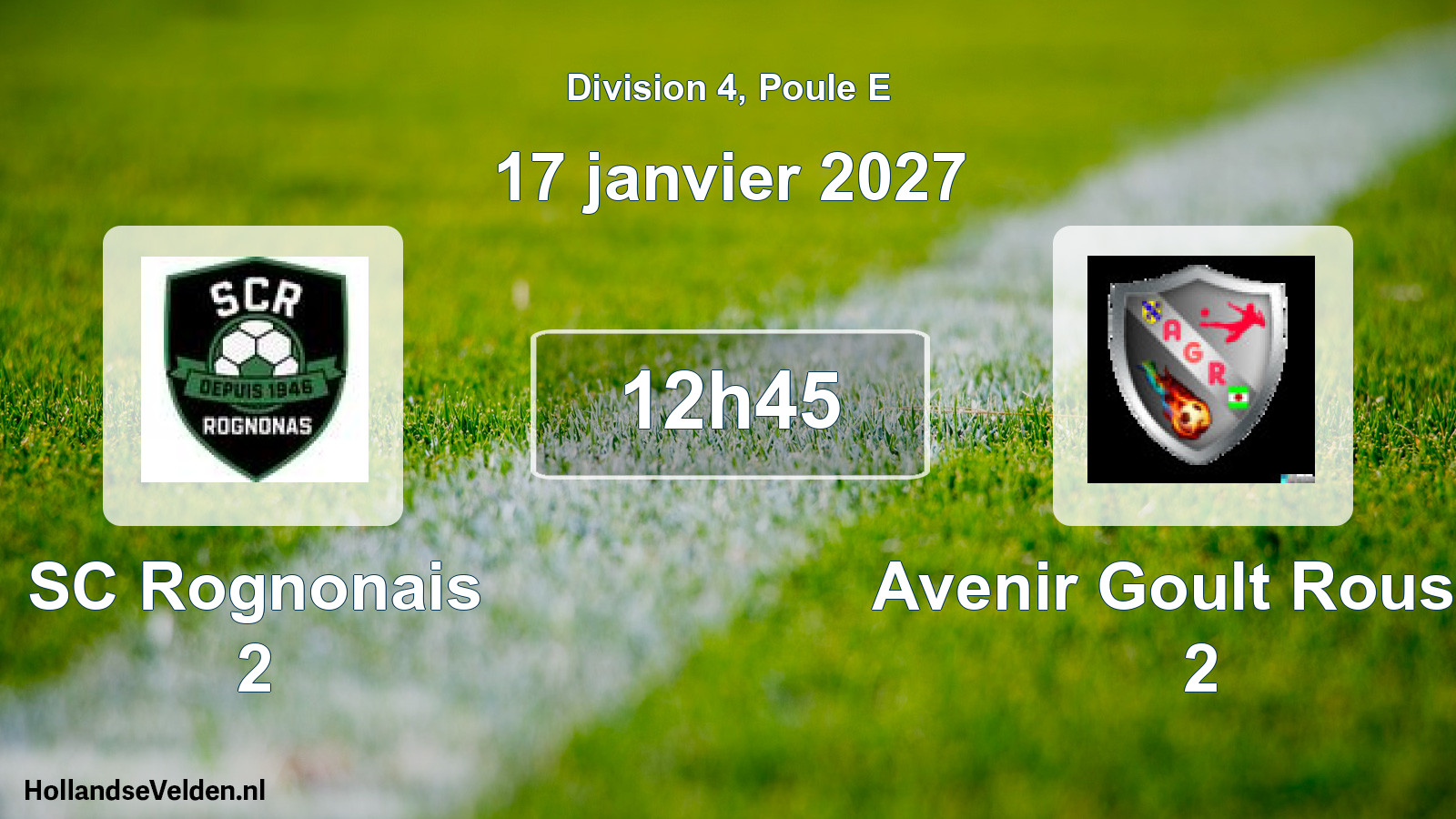 Match programmé: SC Rognonais 2 - Avenir Goult Roussil 2 (17 janvier 2027)