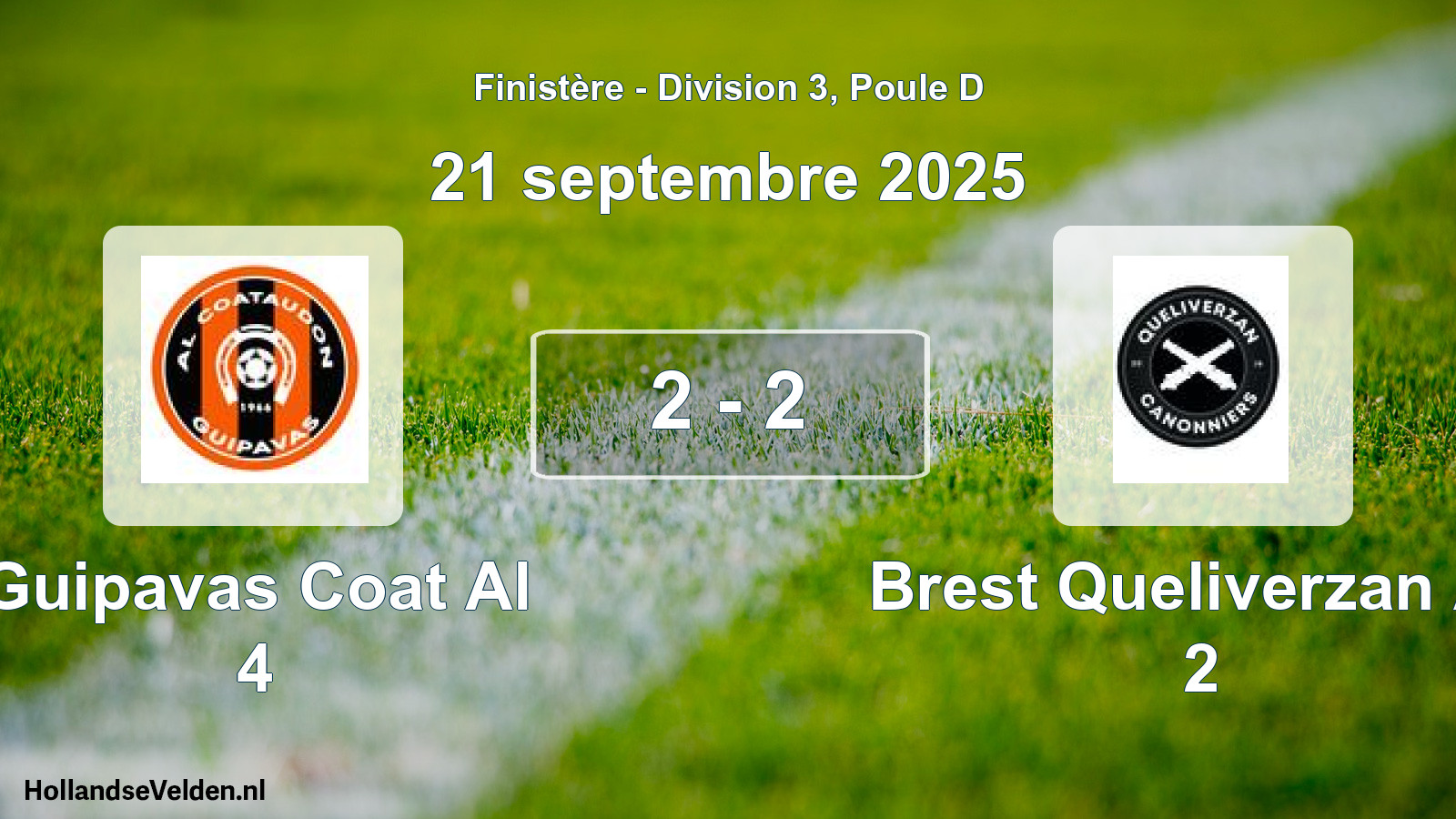 Gespeelde wedstrijd: Guipavas Coat Al 4 - Brest Queliverzan As 2 2 - 2 (21 septembre 2025)
