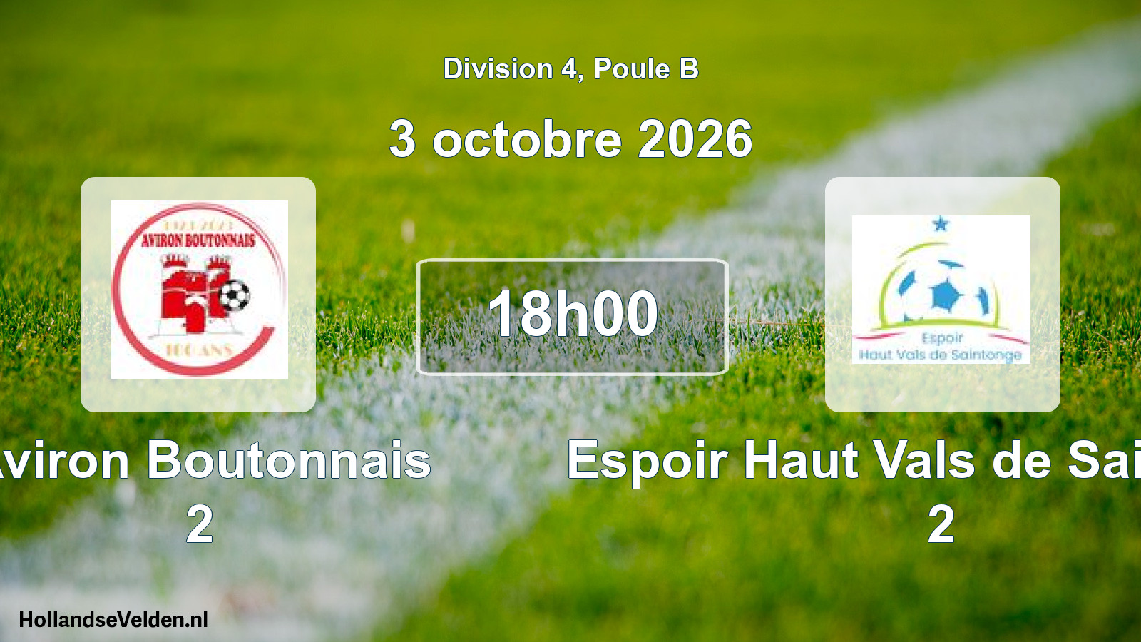 Match programmé: Aviron Boutonnais 2 - Espoir Haut Vals de Saintonge 2 (3 octobre 2026)