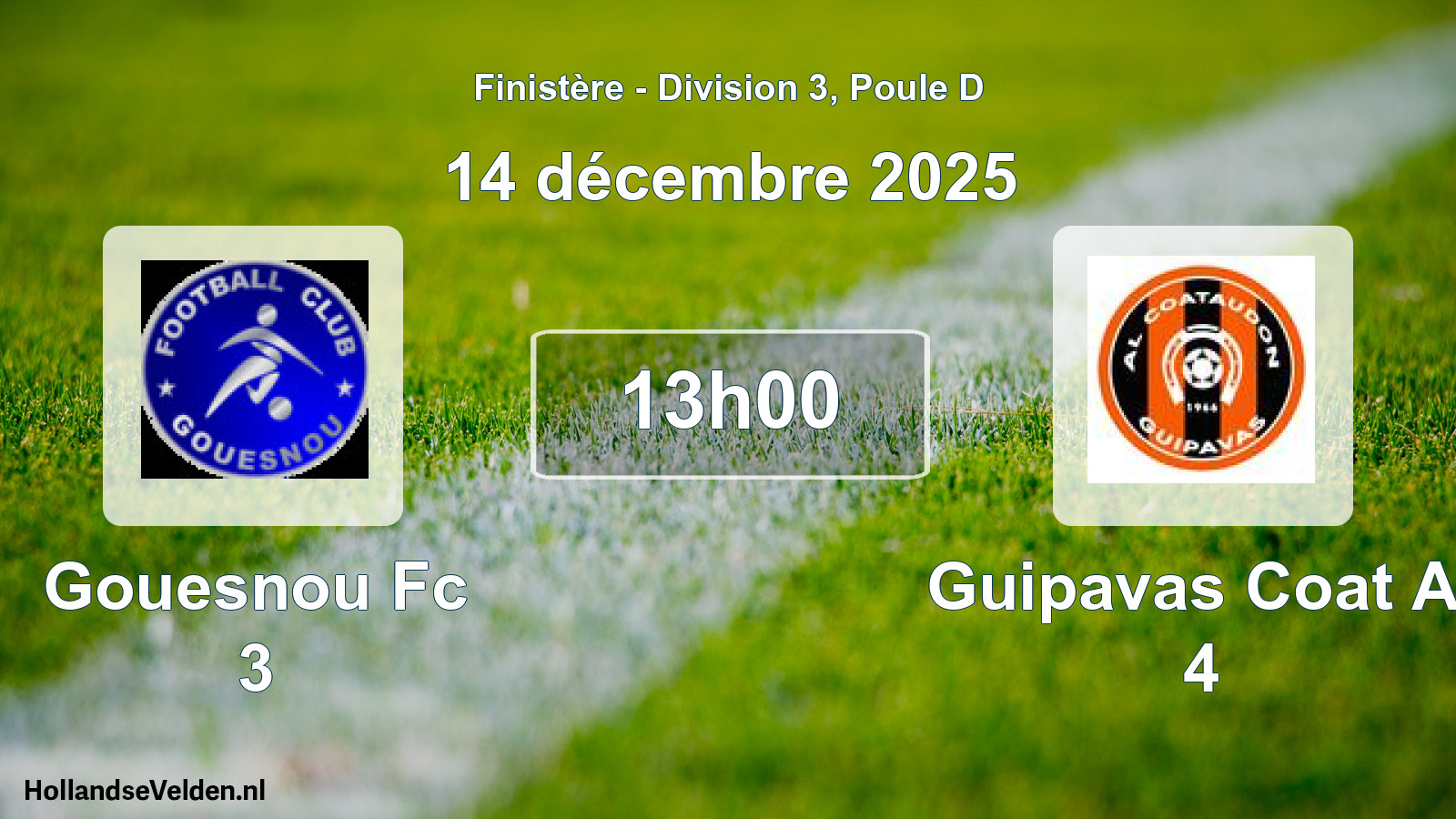 Geplande wedstrijd: Gouesnou Fc 3 - Guipavas Coat Al 4 (14 décembre 2025)