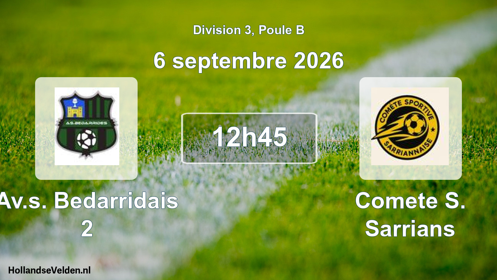 Match programmé: Av.s. Bedarridais 2 - Comete S. Sarrians (6 septembre 2026)