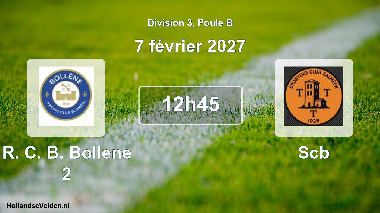 Match programmé: R. C. B. Bollene 2 - Scb (7 février 2027)