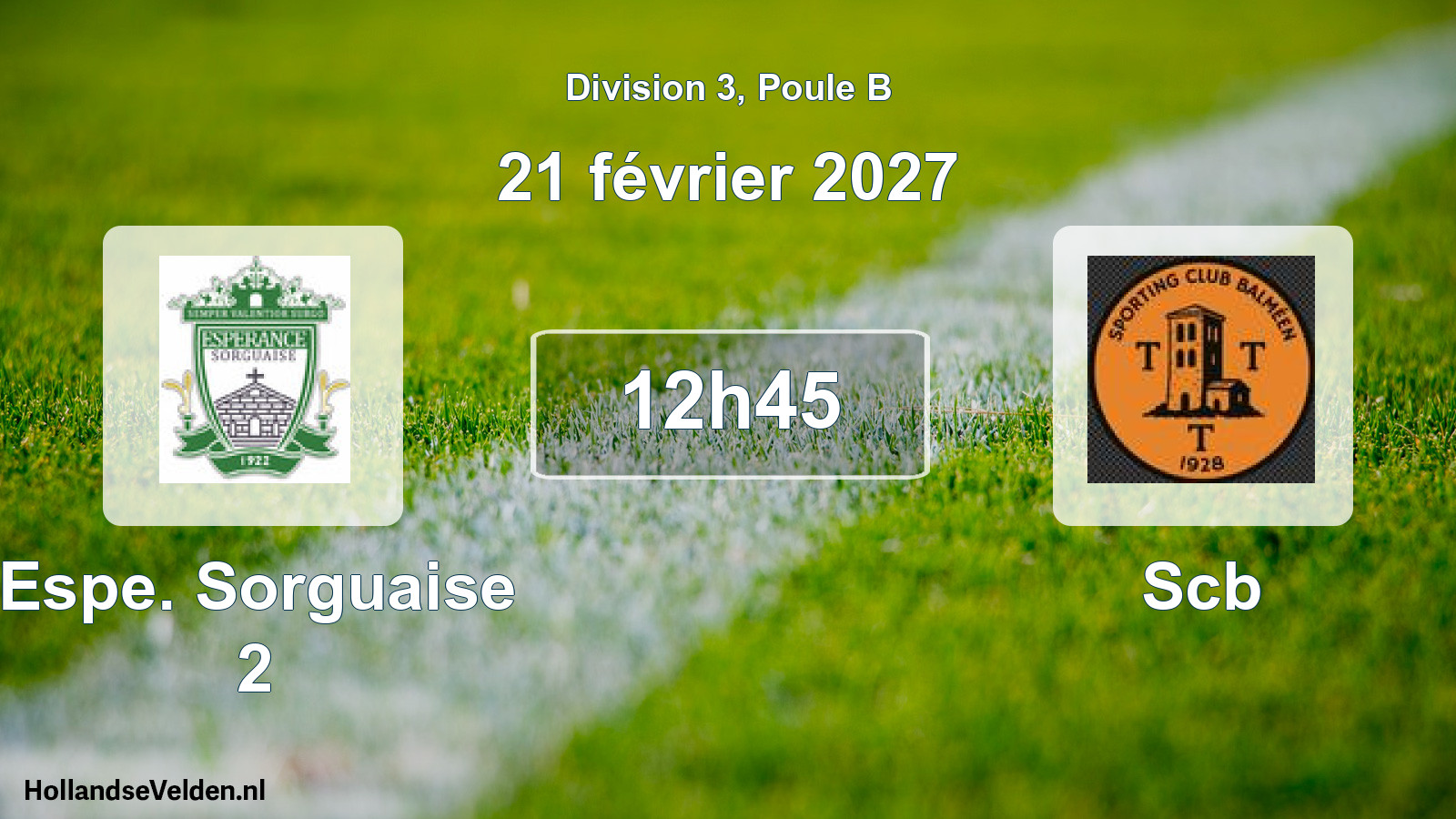 Match programmé: Espe. Sorguaise 2 - Scb (21 février 2027)