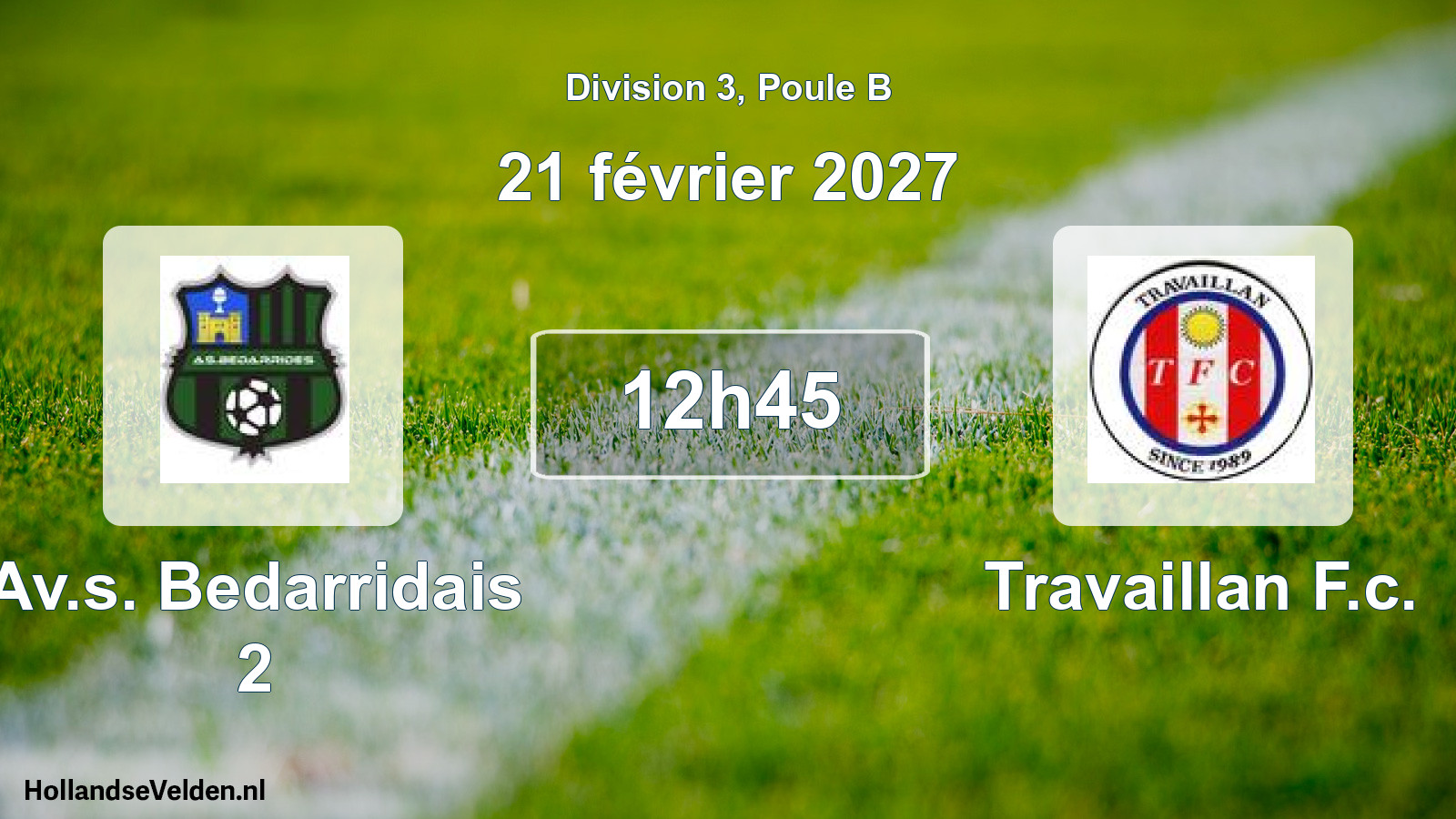 Match programmé: Av.s. Bedarridais 2 - Travaillan F.c. (21 février 2027)