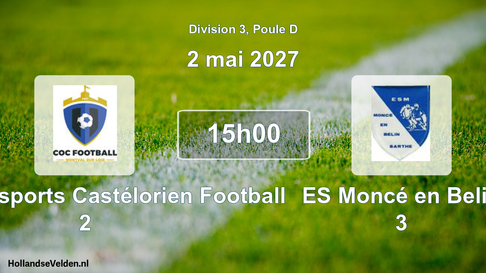 Match programmé: Club Omnisports Castélorien Football 2 - ES Moncé en Belin 3 (2 mai 2027)