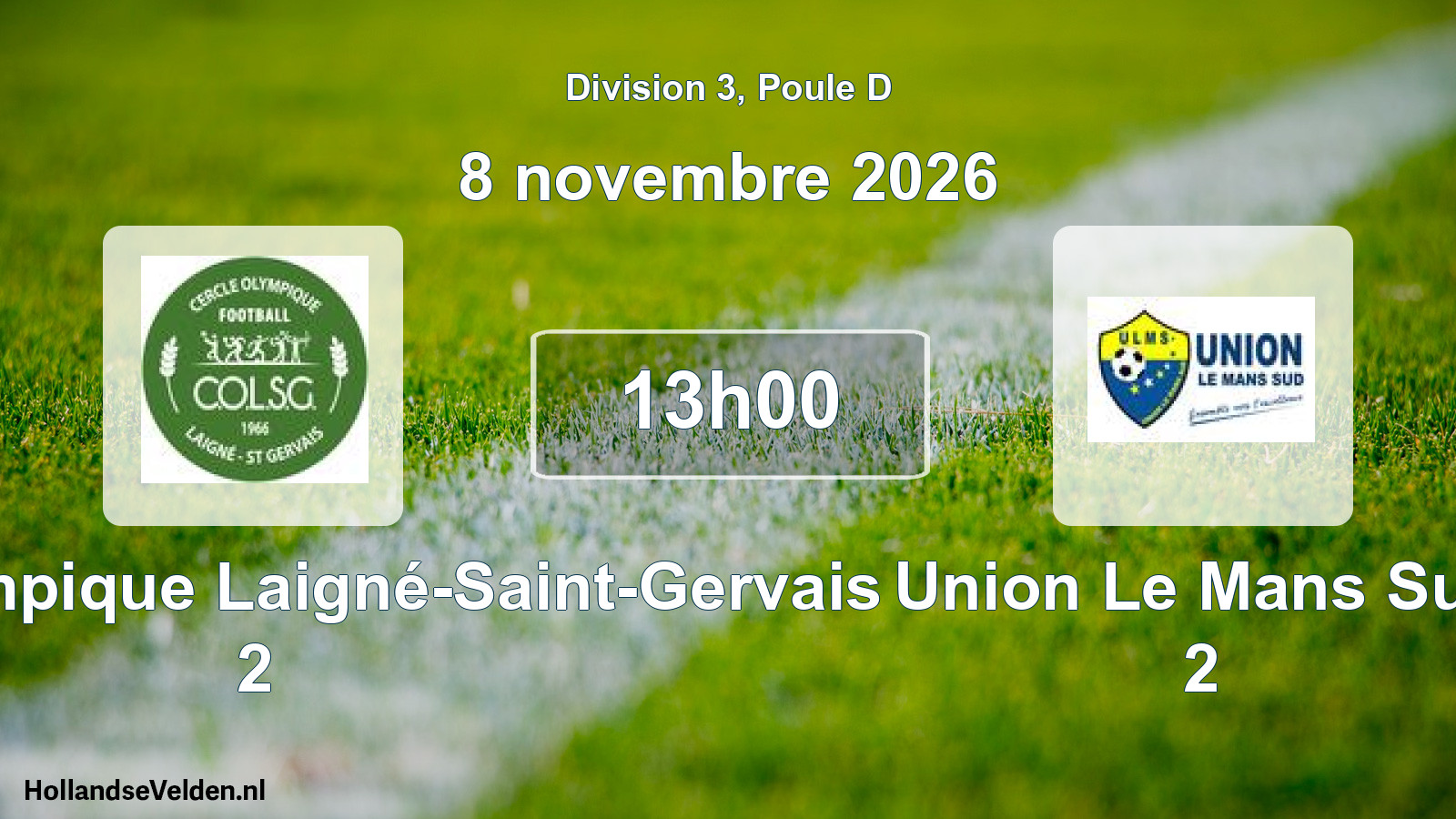 Match programmé: Cercle Olympique Laigné-Saint-Gervais 2 - Union Le Mans Sud 2 (8 novembre 2026)