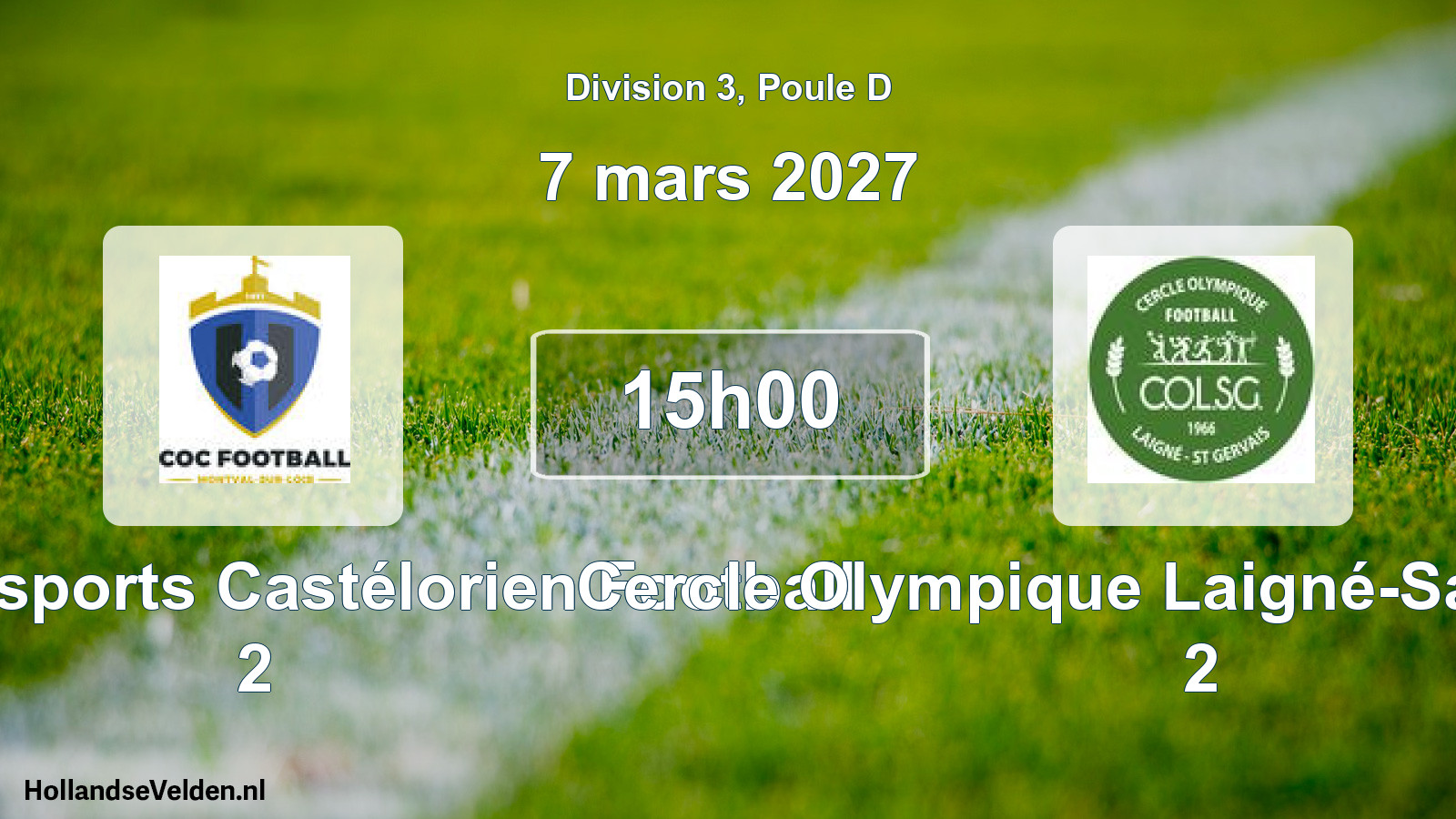 Match programmé: Club Omnisports Castélorien Football 2 - Cercle Olympique Laigné-Saint-Gervais 2 (7 mars 2027)