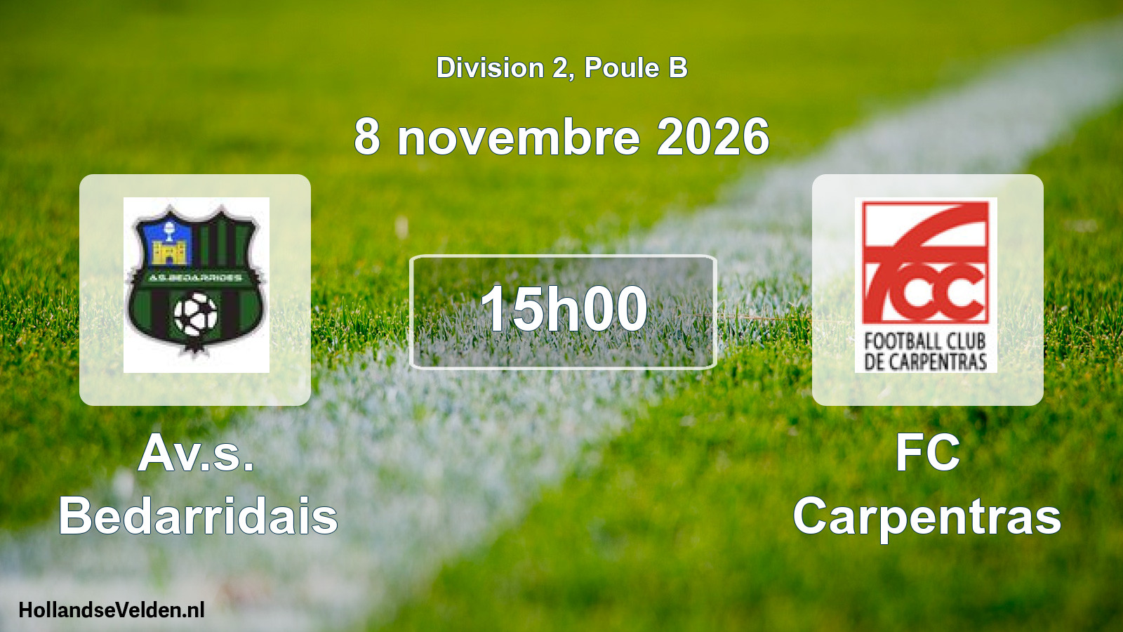 Match programmé: Av.s. Bedarridais - FC Carpentras (8 novembre 2026)